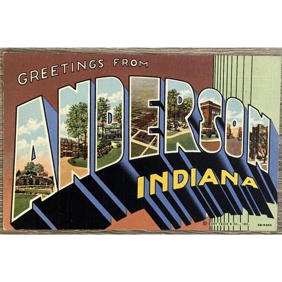 Greetings from Anderson, Indiana LARGE LETTER Vintage postcard - Picture 1 of 2